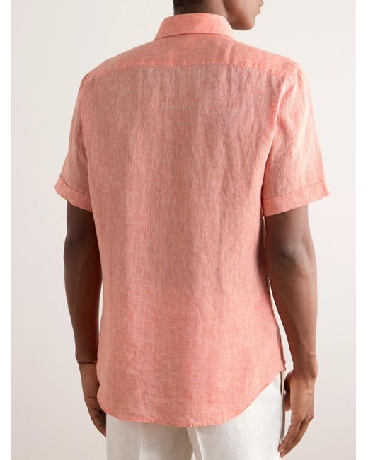 Camicia slim-fit in lino Glanshirt di Incotex in Pink da Uomo