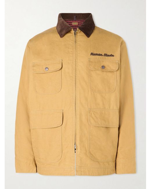 Human Made Natural Hunting Corduroy-Trimmed Padded Cotton-Canvas Jacket for men