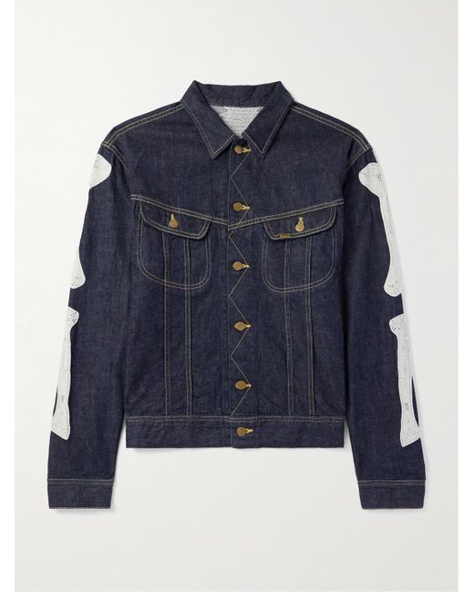 Kapital Blue Crochet-Trimmed Denim Jacket for men