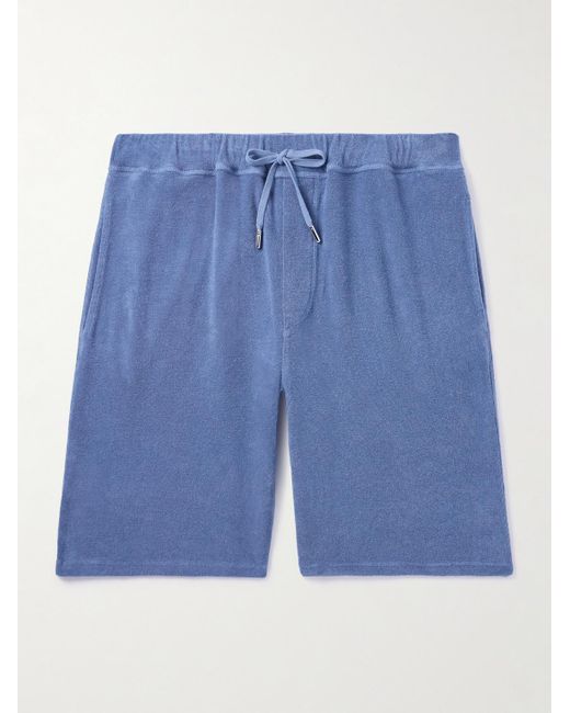 Fedeli Blue Slim-Fit Cotton-Terry Drawstring Shorts for men