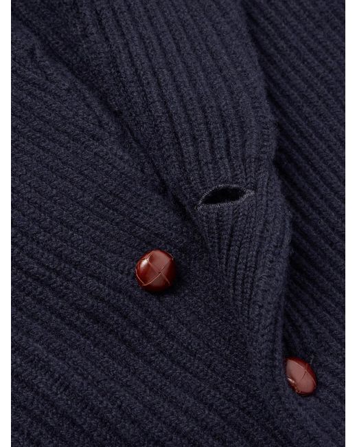 Drake's Blue Shawl-Collar Ribbed Wool Cardigan for men