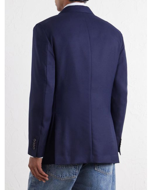 Drake's Blue Virgin Wool Canvas Blazer for men