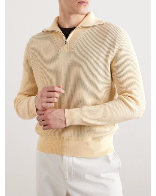 Loro Piana Natural Akan Ribbed Cashmere And Silk-blend Half-zip Sweater for men