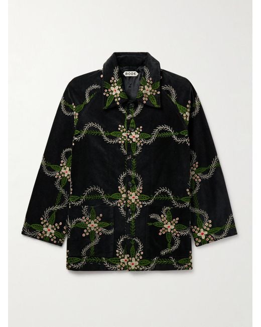 Bode Black Rosemallow Embroidered Cotton-velvet Jacket for men