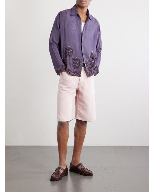 Kartik Research Purple Bead-Embellished Embroidered Cotton Shirt for men
