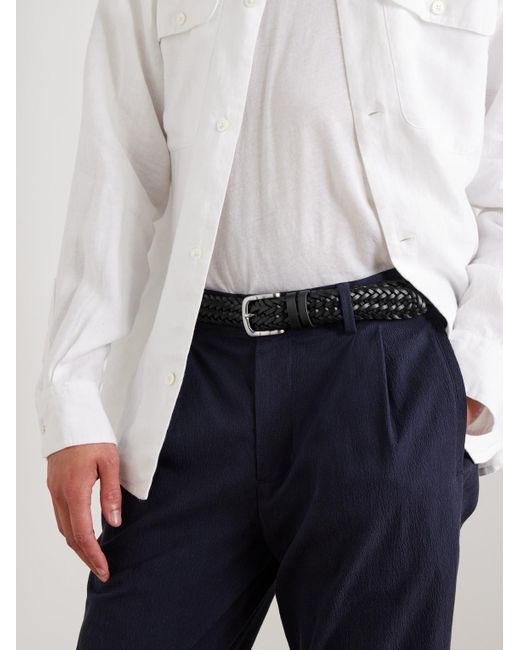 Mr P. Black 3Cm Woven Leather Belt for men