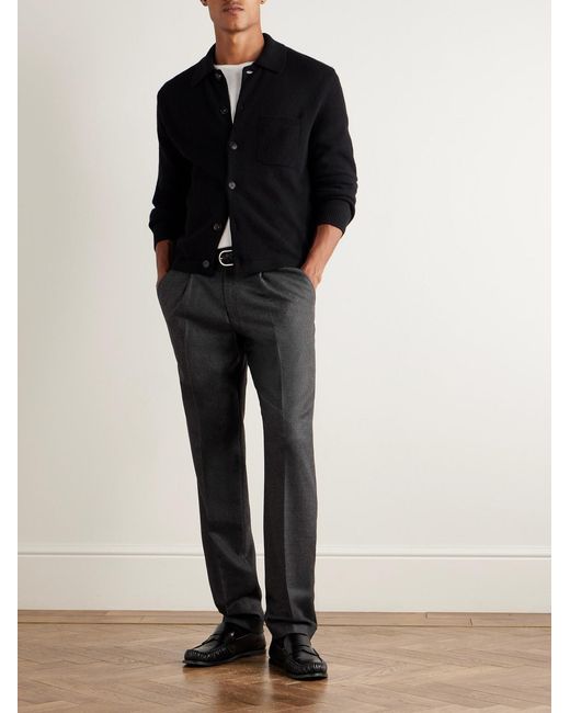 Thom Sweeney Gray Straight-leg Pleated Wool-blend Flannel Trousers for men
