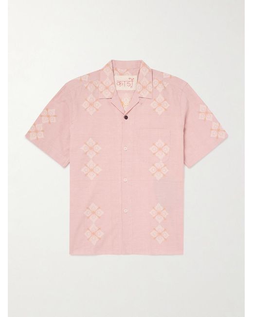 Kardo Pink Ayo Convertible-Collar Embroidered Cotton Shirt for men