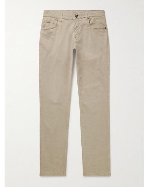 James Purdey & Sons Natural Slim-Fit Straight-Leg Cotton-Blend Twill Trousers for men