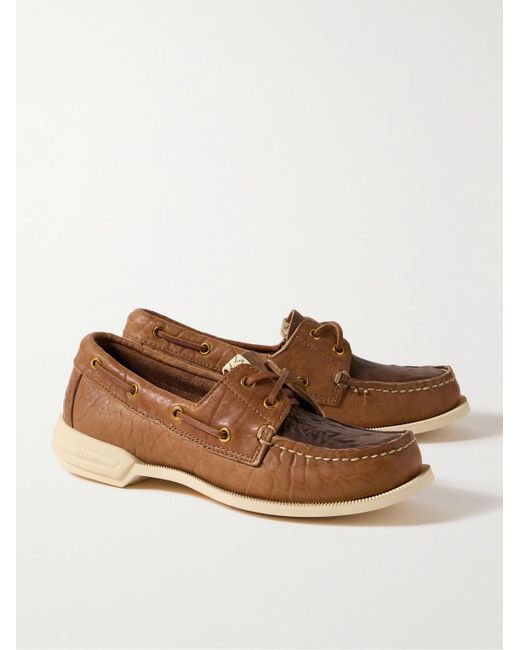 Visvim Brown Americana Ii Eye-folk Textured-leather Boat Shoes for men