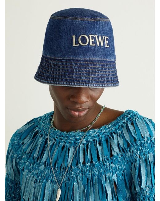 Loewe Blue Paula's Ibiza Logo-Embroidered Denim Bucket Hat for men