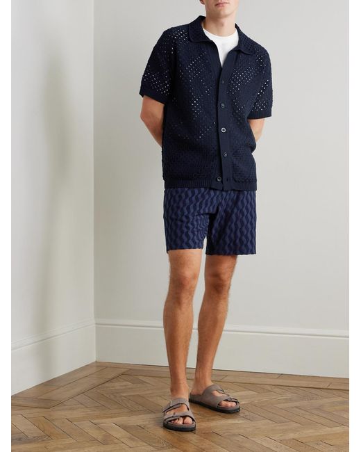 Frescobol Carioca Blue Pinto Crocheted Cotton Shirt for men