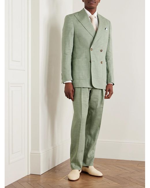 Richard James Green Hepworth Double-Breasted Herringbone Linen And Wool-Blend Suit Jacket for men