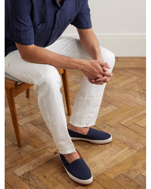 Mulo Blue Linen Espadrilles for men