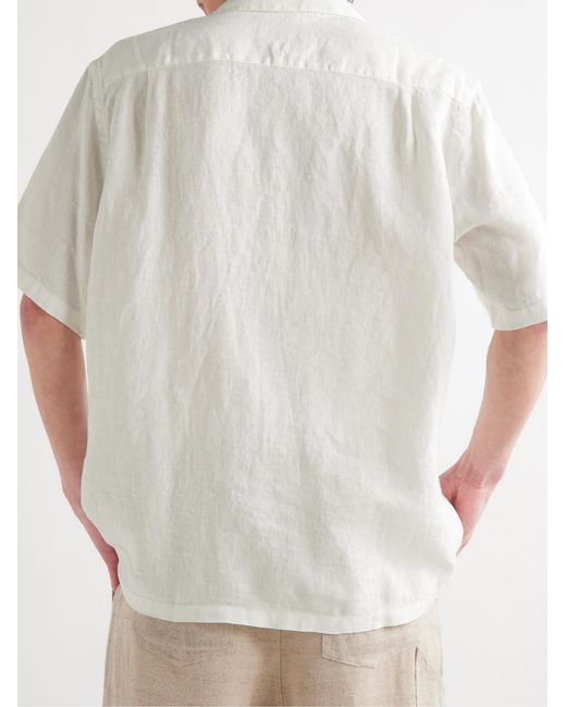 Portuguese Flannel White Dogtown Convertible-Collar Linen Shirt for men