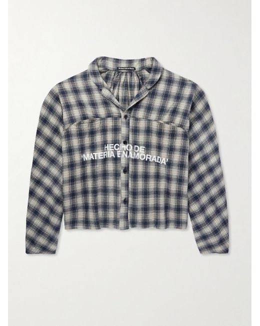 RRR123 Gray Materia Nazarene Oversized Printed Checked Cotton-Flannel Shirt for men
