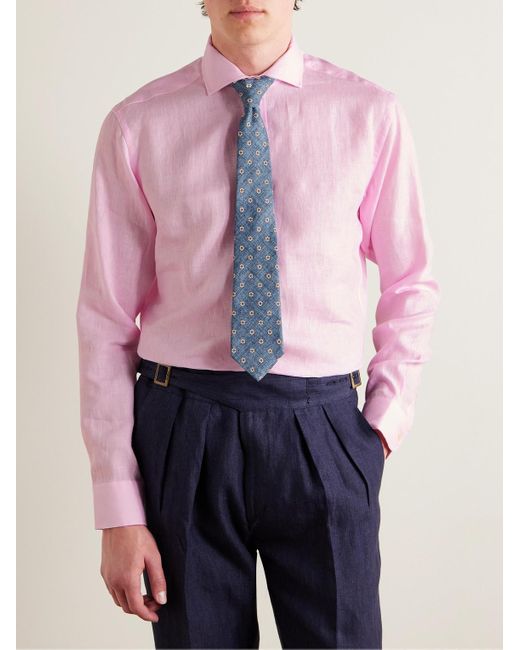 Camicia in lino con collo alla francese Bridford di Favourbrook in Pink da Uomo