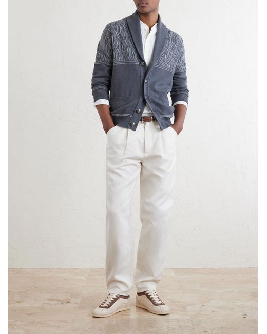 Brunello Cucinelli Blue Shawl-Collar Knitted Cotton Cardigan for men