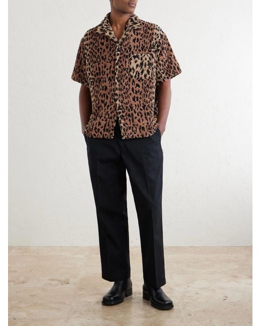 Neighborhood Brown Hippopotamus Leopard-Print Cotton-Blend Terry Shirt for men