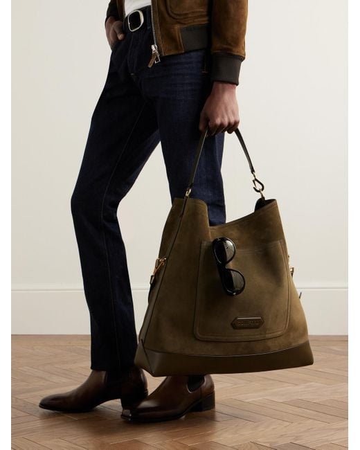Tom Ford Natural Leather-trimmed Suede Tote Bag for men