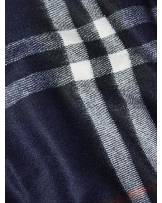 Burberry Blue Fringed Checked Cashmere Scarf for men
