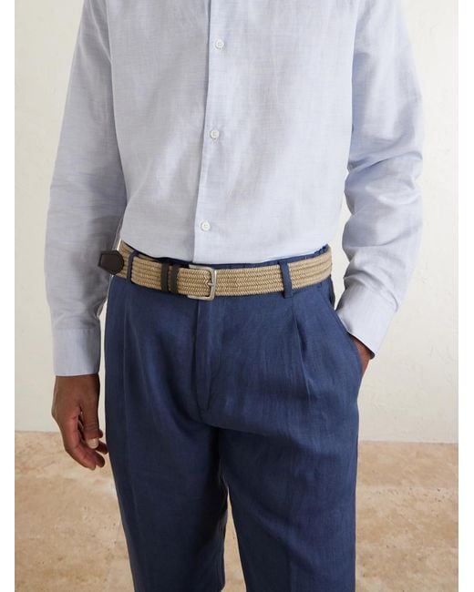 Mr P. Natural 3.5Cm Leather-Trimmed Woven Belt for men