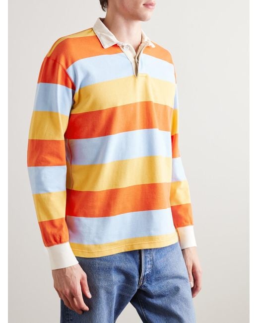 Drake's Orange Striped Cotton-jersey Polo Shirt for men