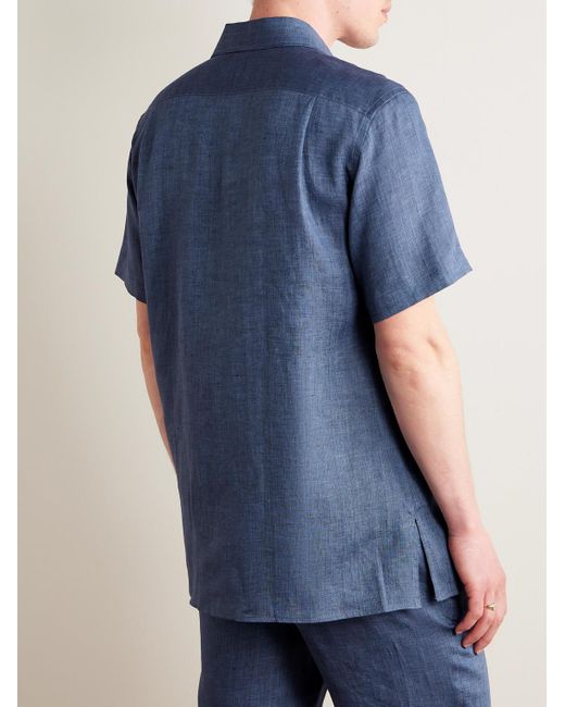 Camicia in lino con colletto aperto André di Loro Piana in Blue da Uomo