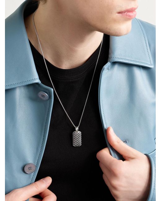 David Yurman Black Chevron Tag Sterling Silver Diamond Pendant for men