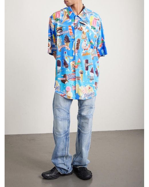 Balenciaga Blue Sweet Treat Minimal Oversized Printed Poplin Shirt for men