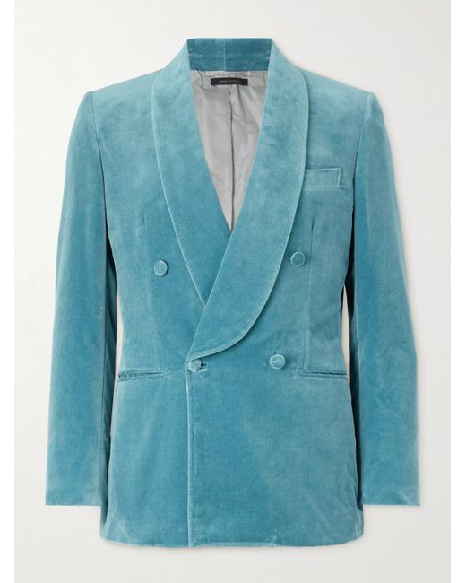 Brioni Blue Double-breasted Cotton-velvet Tuxedo Jacket for men