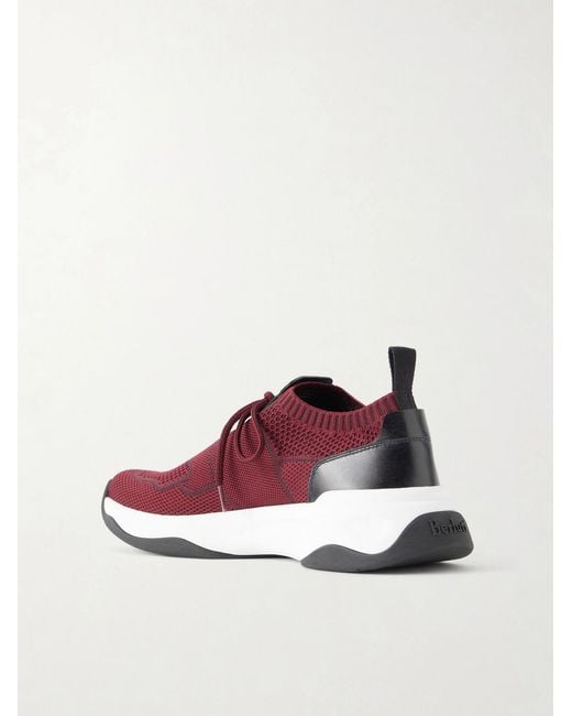 Berluti Red Shadow Leather-Trimmed Stretch-Knit Sneakers for men
