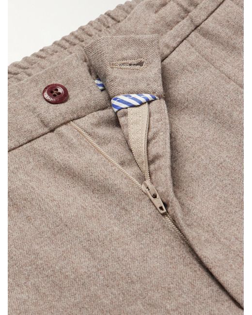 Rubinacci Natural Tapered Pleated Virgin Wool-flannel Trousers for men