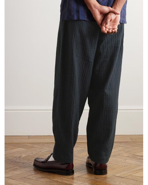 Universal Works Blue Straight-leg Herringbone Brushed Cotton And Wool-blend Trousers for men