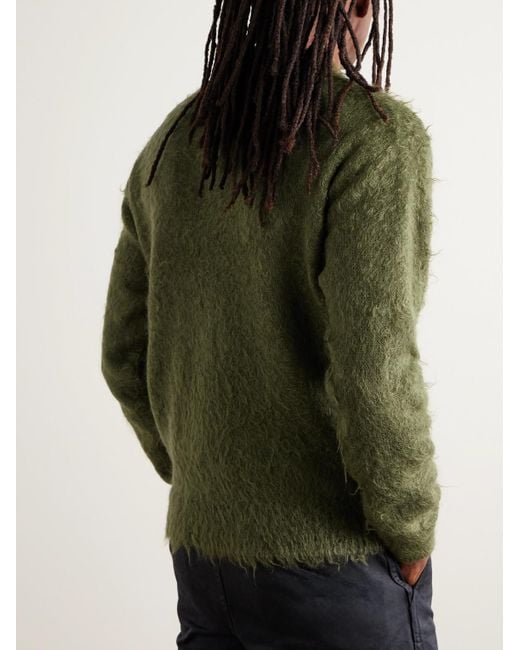 Auralee Green Brushed Mohair And Wool-blend Polo Sweater for men