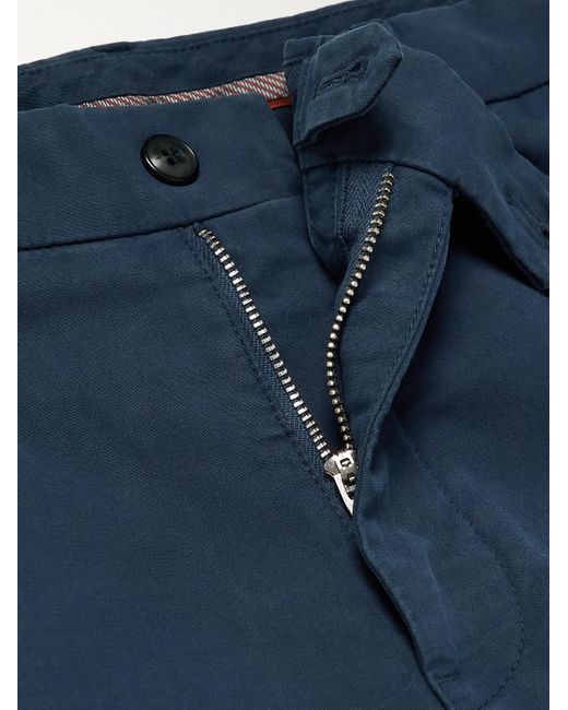 Loro Piana Blue Pantaflat Slim-Fit Pleated Stretch-Cotton Trousers for men