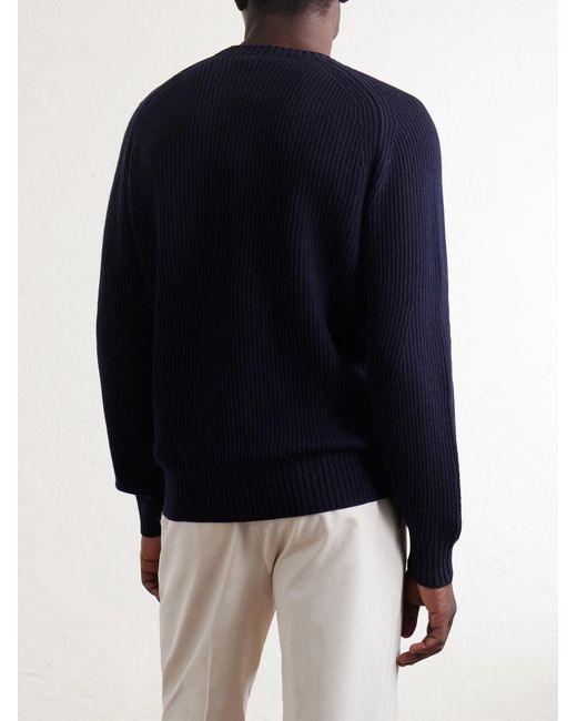 Altea Blue Ribbed Virgin Wool Sweater for men