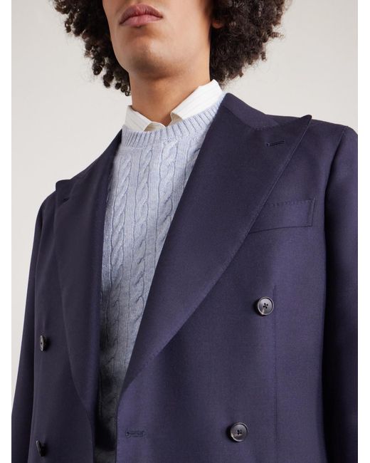 Dunhill Blue Cable-knit Cashmere And Linen-blend Sweater for men