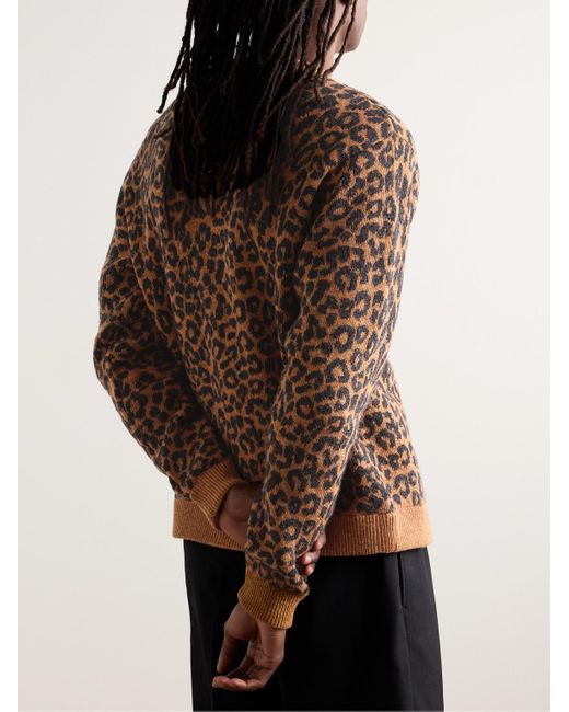 Noah NYC Brown Leopard-jacquard Wool Cardigan for men