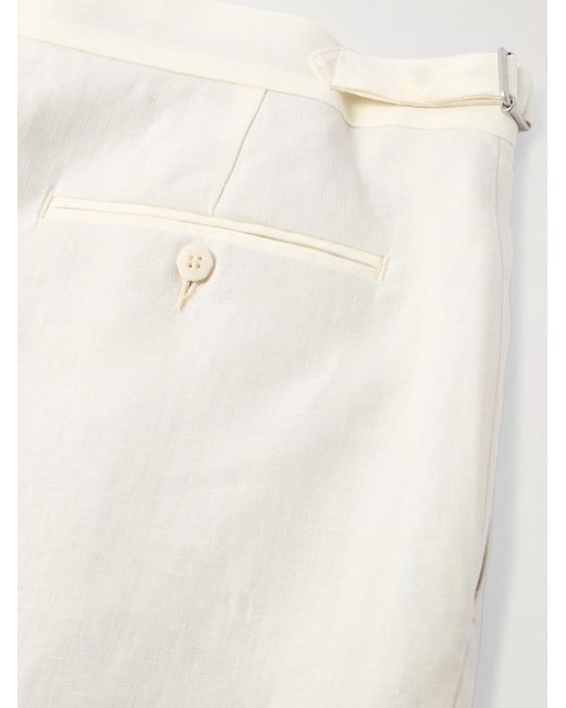 STÒFFA White Straight-Leg Pleated Linen-Canvas Trousers for men