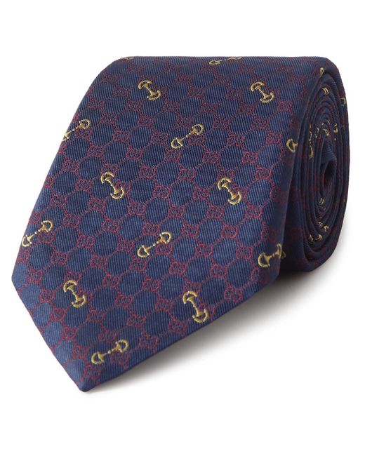 Gucci Blue 7cm Logo-embroidered Silk-jacquard Tie for men