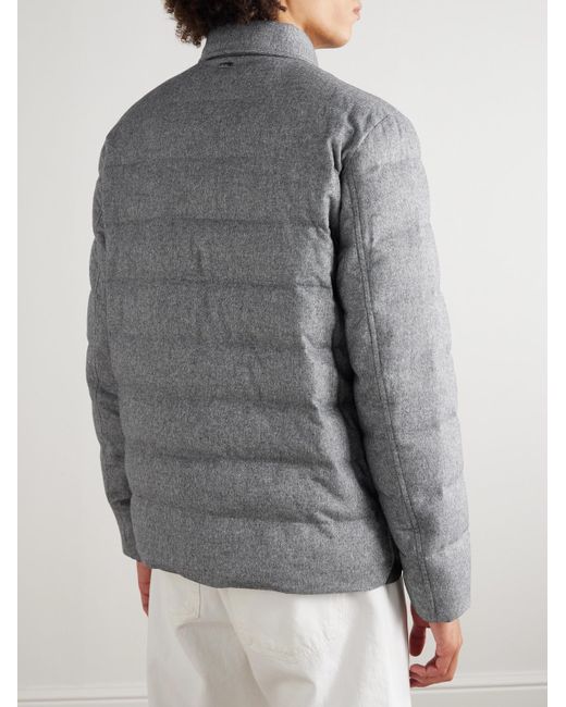 Herno Gray Leather-Trimmed Quilted Silk And Cashmere-Blend Down Jacket for men