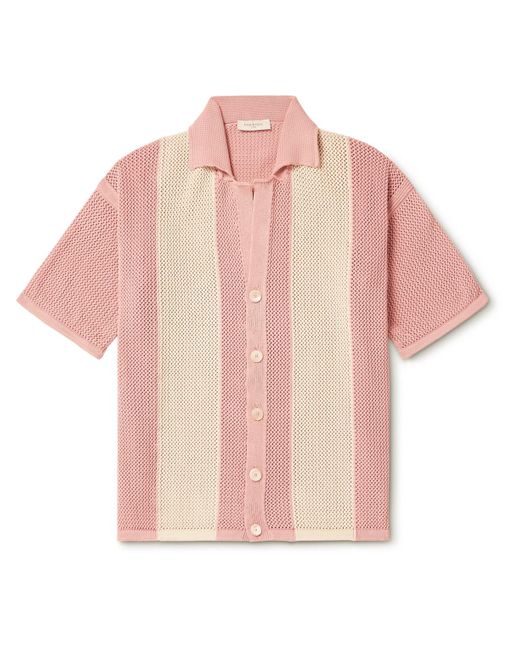 Piacenza Cashmere Pink Striped Crochet-knit Cotton Shirt for men