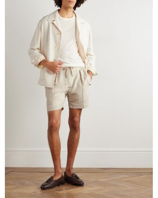 Ralph Lauren Natural Dorest Straight-leg Pleated Silk And Linen-blend Drawstring Shorts for men