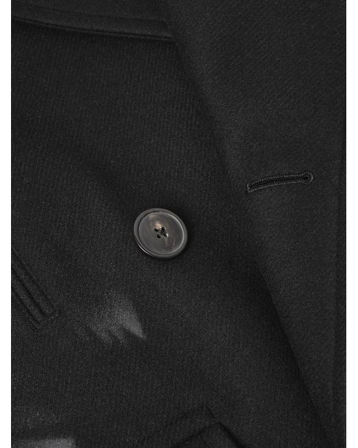 Dries Van Noten Black Double-Breasted Printed Wool-Blend Coat for men