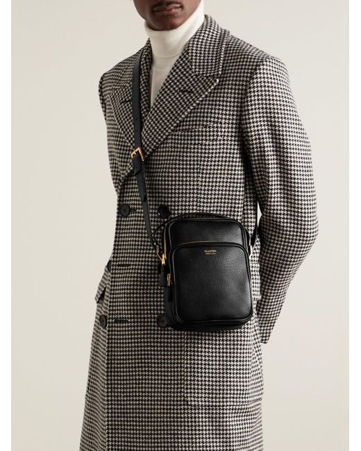 Tom Ford Black Full-grain Leather Messenger Bag for men
