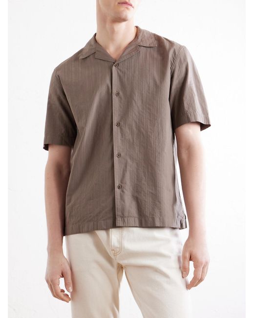 Sunspel Gray Camp-Collar Textured-Cotton Shirt for men