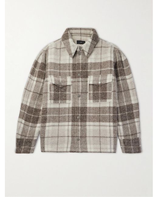 Alanui Gray Checked Brushed Wool And Alpaca Overshirt for men