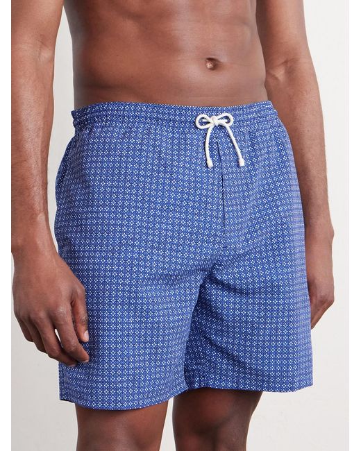Brunello Cucinelli Blue Straight-Leg Mid-Length Logo-Embroidered Printed Swim Shorts for men