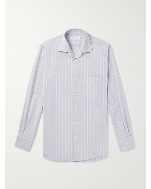 Loro Piana White Andre Camp-collar Striped Linen And Silk-blend Shirt for men